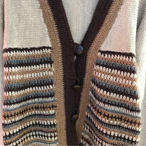 Handmade Knit Crochet Cardigan Grannycore Brown Tan Size Medium - Picture 4 of 13